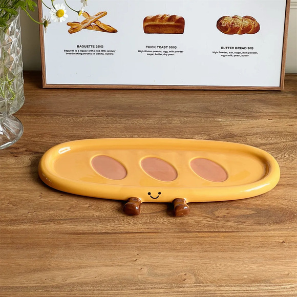 Adorable Ceramic Baguette Plate - Breakfast Snack Tray Fun & Functional Design - Picture 3 of 4